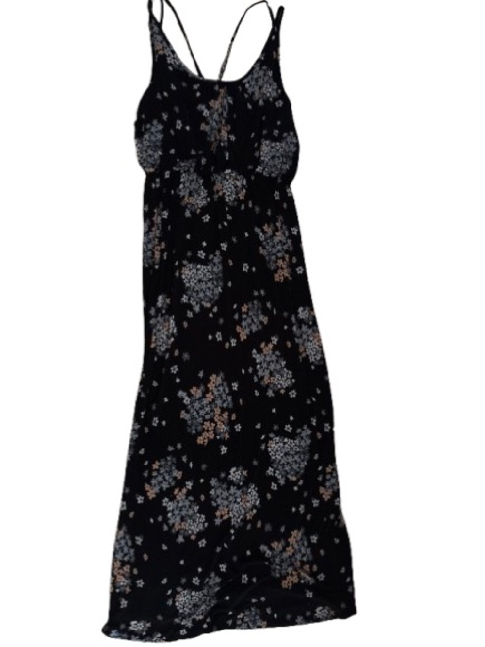LOFT Black Floral Spaghetti-Strap Maxi Dress